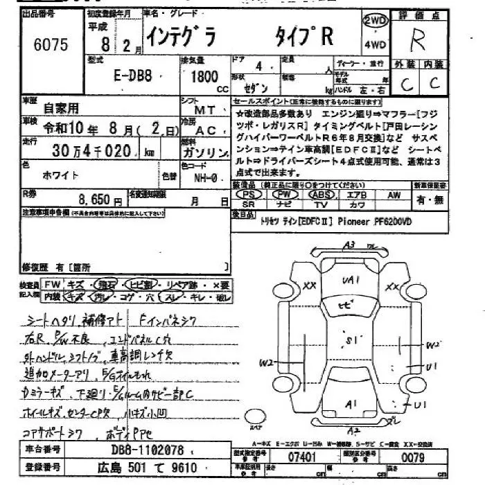 Honda Integra TYPE R · 1996 – Auktionsblatt (Auktionsfoto)