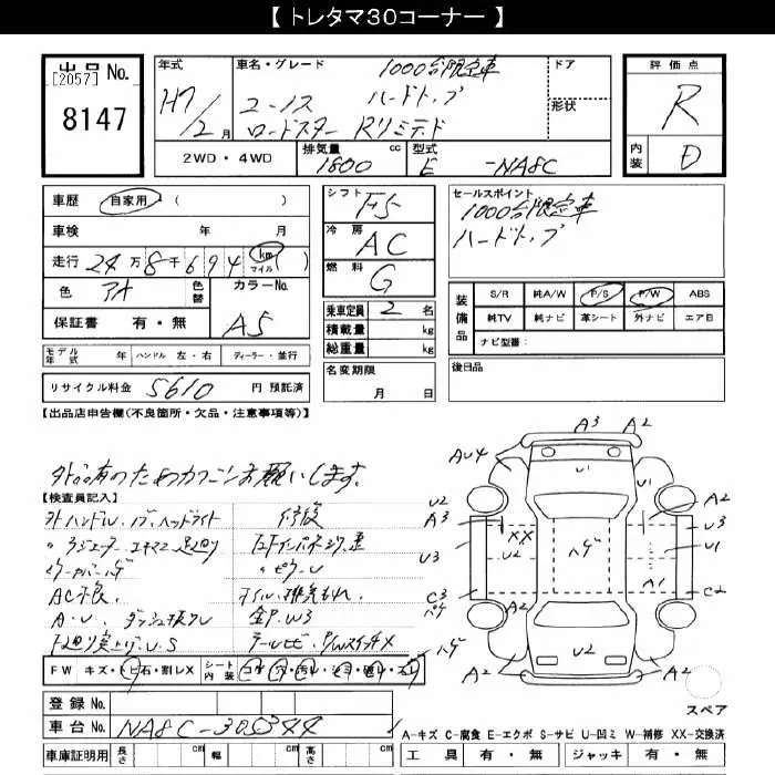 Mazda Roadster MX-5 R LTD · 1995 – Auktionsblatt (Auktionsfoto)