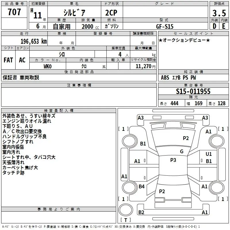 Nissan Silvia  · 1999 – Auktionsblatt (Auktionsfoto)