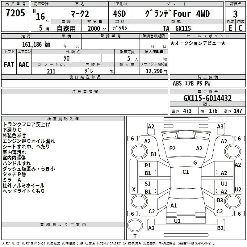 Toyota Mark II GRANDE FOUR 4WD · 2004 – Auktionsblatt (Auktionsfoto)