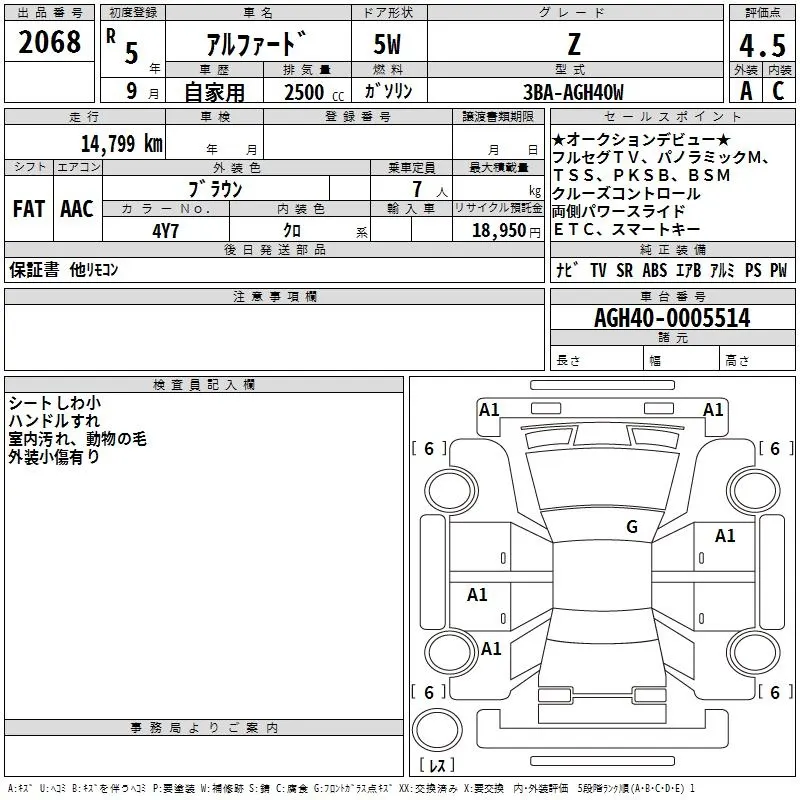 Toyota Alphard Z · 2023 – Auktionsblatt (Auktionsfoto)