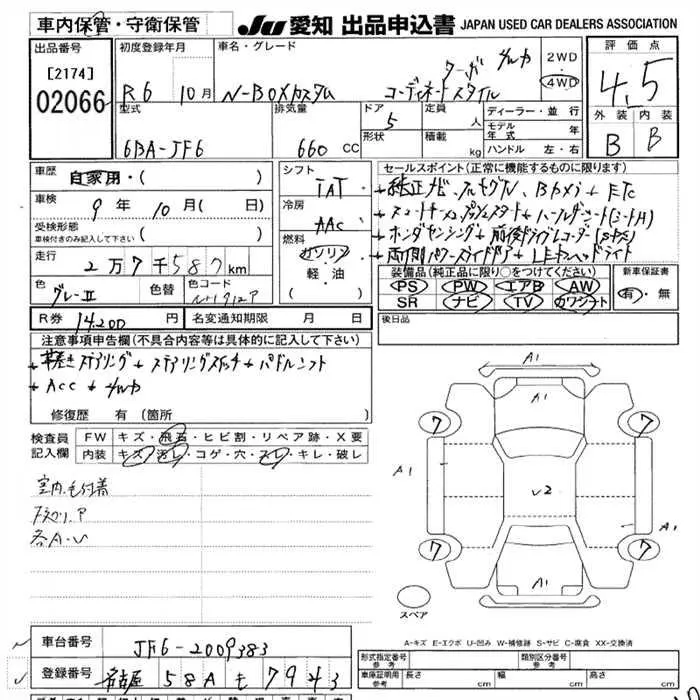 Honda N-BOX Custom Turbo TURBO KO-TINE-TO STYLE 4WD · 2024 – Auktionsblatt (Auktionsfoto)