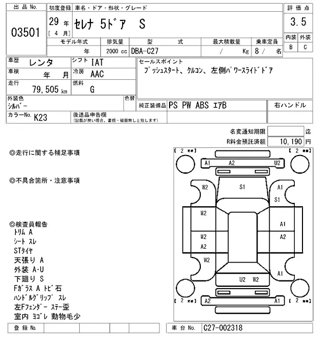 Nissan Serena S · 2017 – Auktionsblatt (Auktionsfoto)