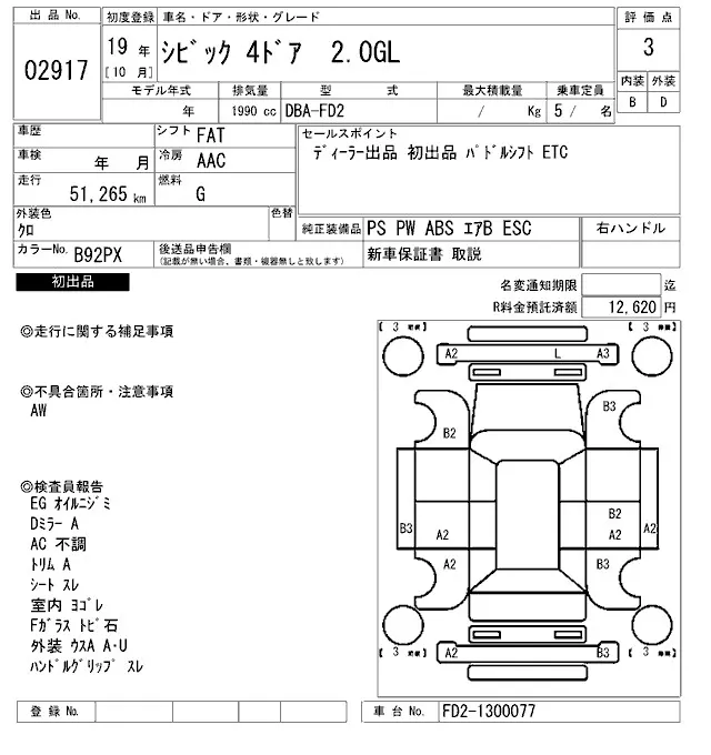 Honda Civic 2.0GL · 2007 – Auktionsblatt (Auktionsfoto)