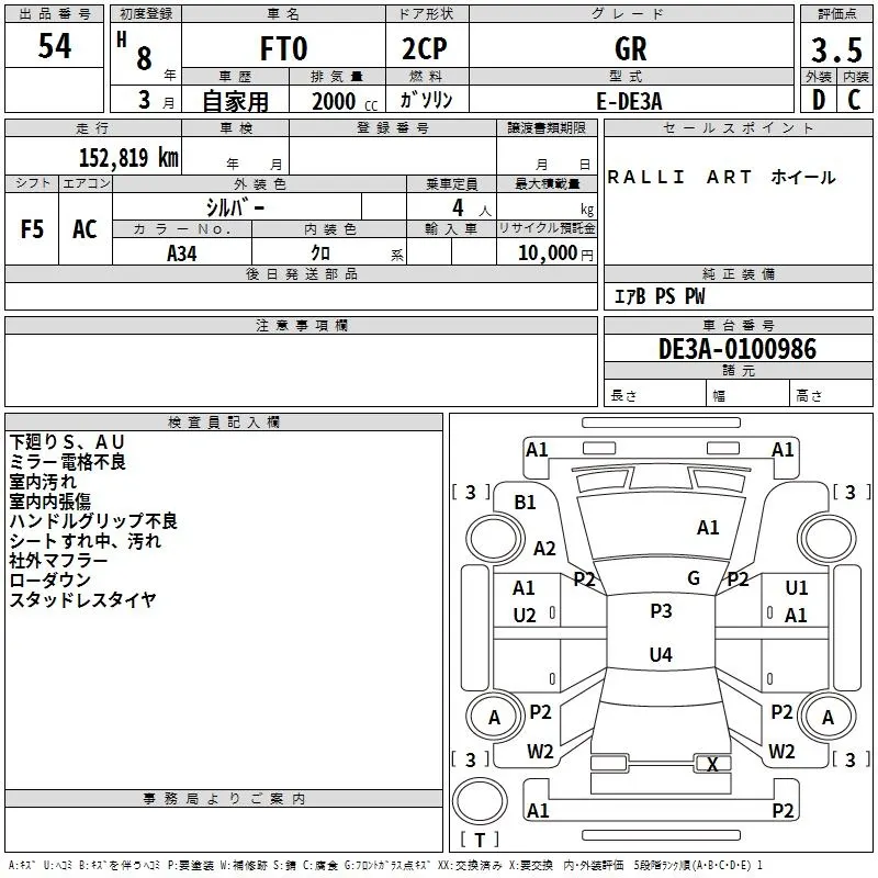 Mitsubishi FTO GR · 1996 – Auktionsblatt (Auktionsfoto)