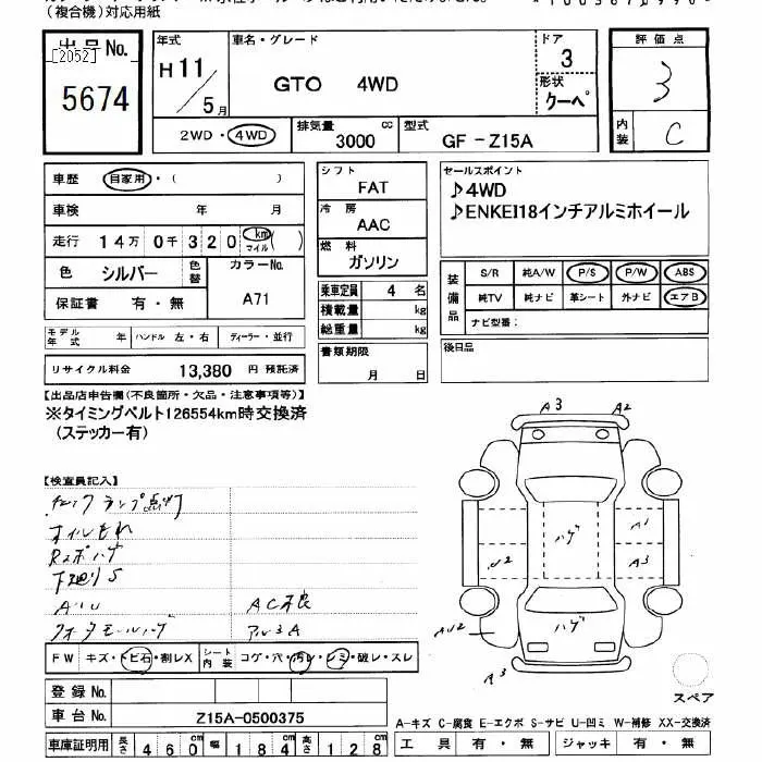 Mitsubishi GTO 4WD · 1999 – Auktionsblatt (Auktionsfoto)
