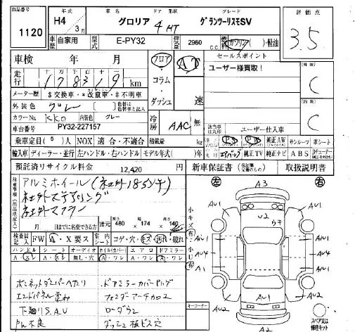 Nissan GLORIA GRAN TURISMO SV · 1992 – Auktionsblatt (Auktionsfoto)