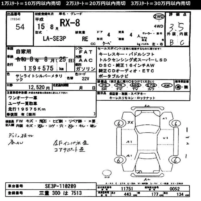 Mazda RX-8 · 2003 – Auktionsblatt (Auktionsfoto)