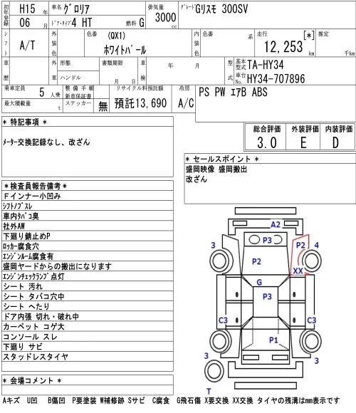 Nissan GLORIA GLISMO300SV · 2003 – Auktionsblatt (Auktionsfoto)